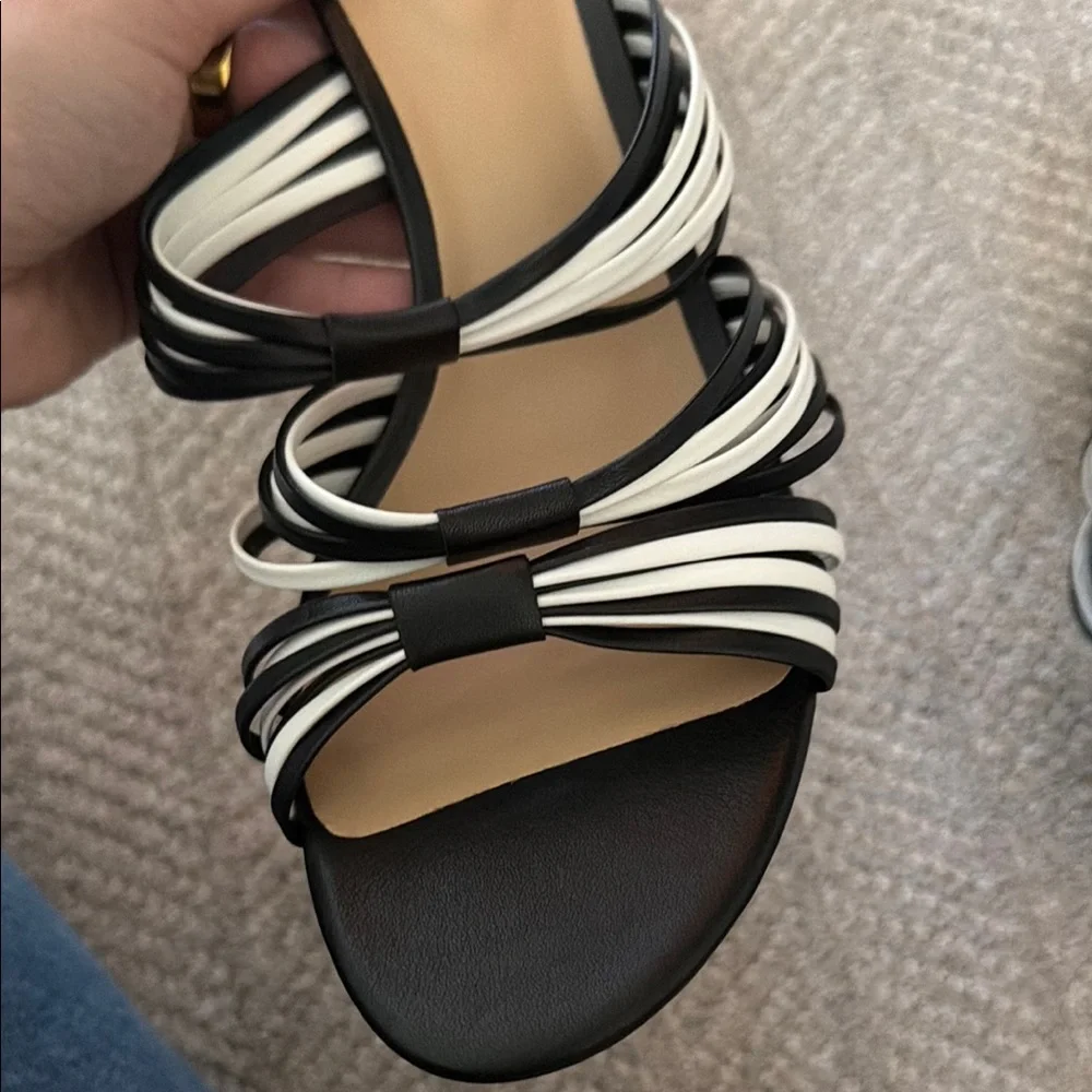 Lauren Ralph Lauren Black & White Strappy Slide Sandals - Picture 5 of 6